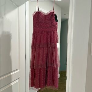 Lulu's Dusty Rose Polka Dot Tiered Midi Dress